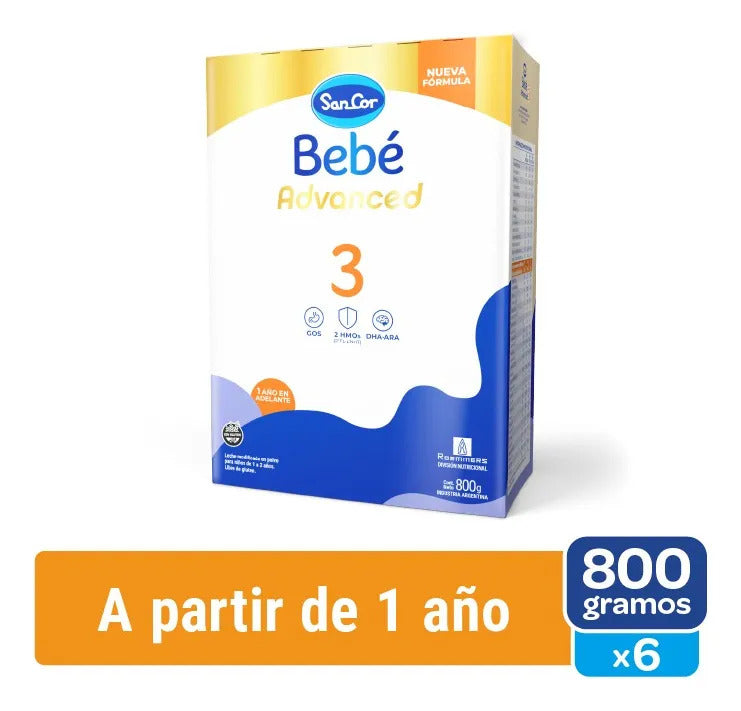 Leche Sancor Bebé Advanced 3 Estuche 800grs Kit X6 Sin Sabor
