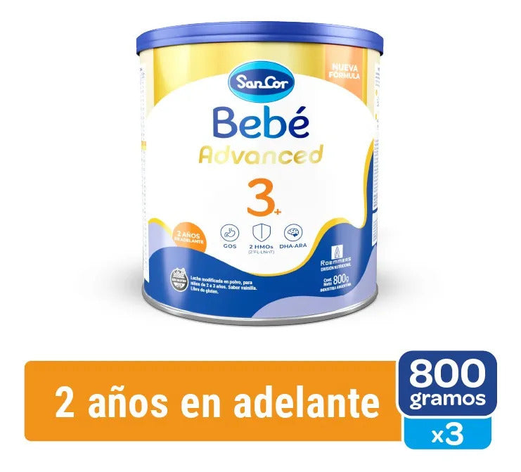 SanCor Bebé Advanced 3+ Lata 800grs Kit x3 Unidades