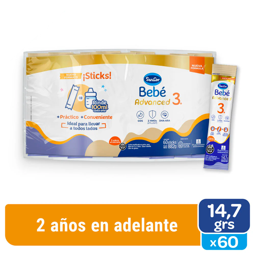 SanCor Bebé 3+ Advanced - Bolsa x 60 Sticks