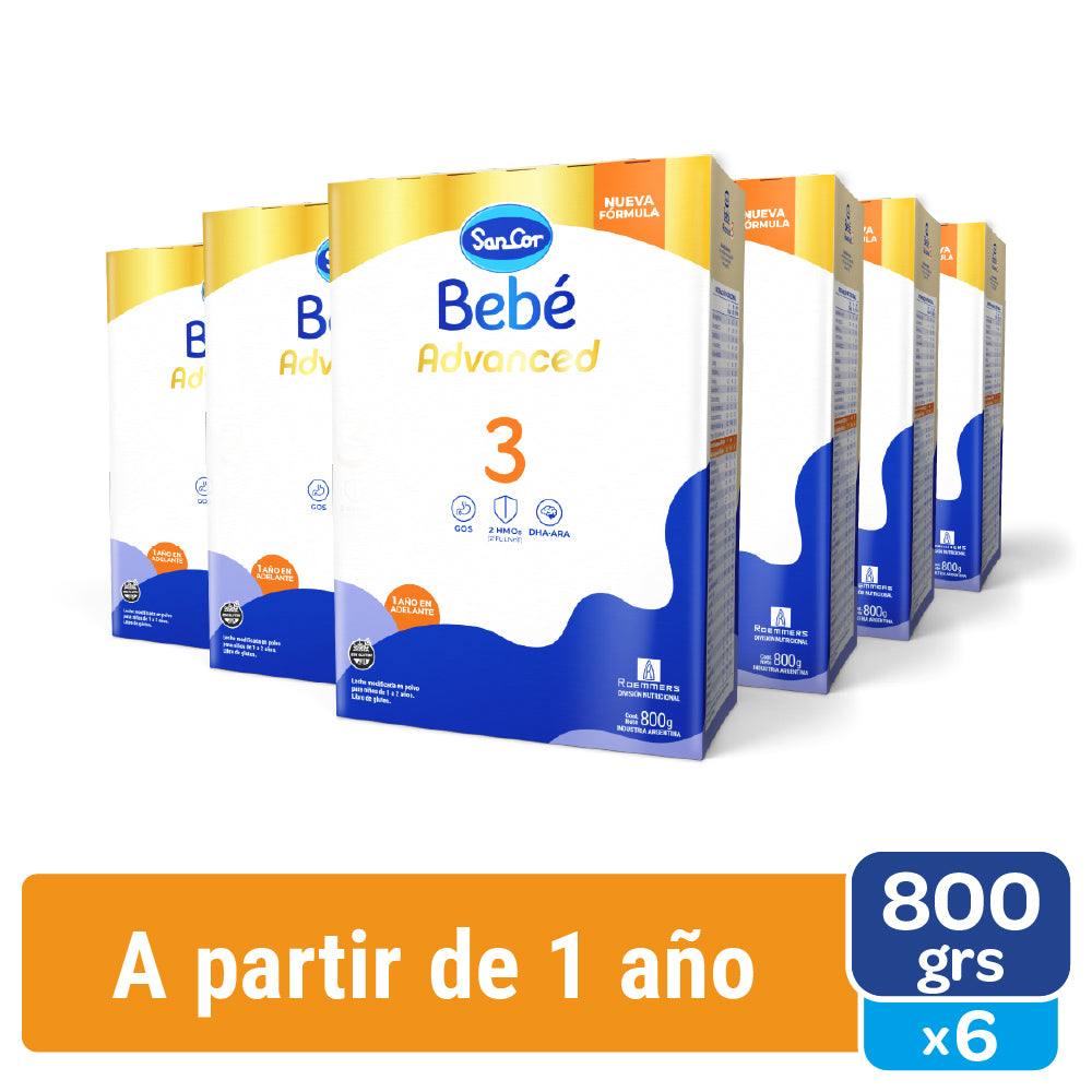 Leche Sancor Bebé Advanced 3 Estuche 800grs Kit X6 Sin Sabor