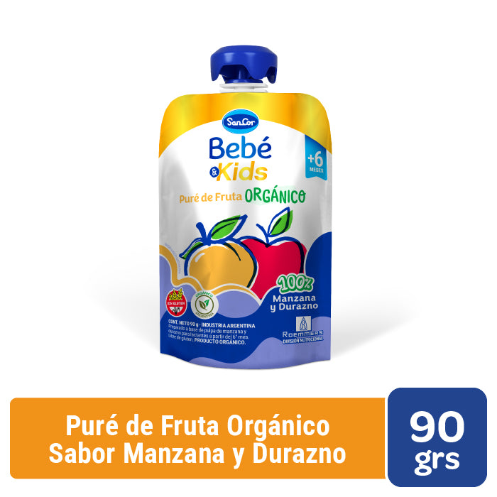 Sancor Bebé Orgánico Puré Manzana Durazno Pouch 90G Caja X24