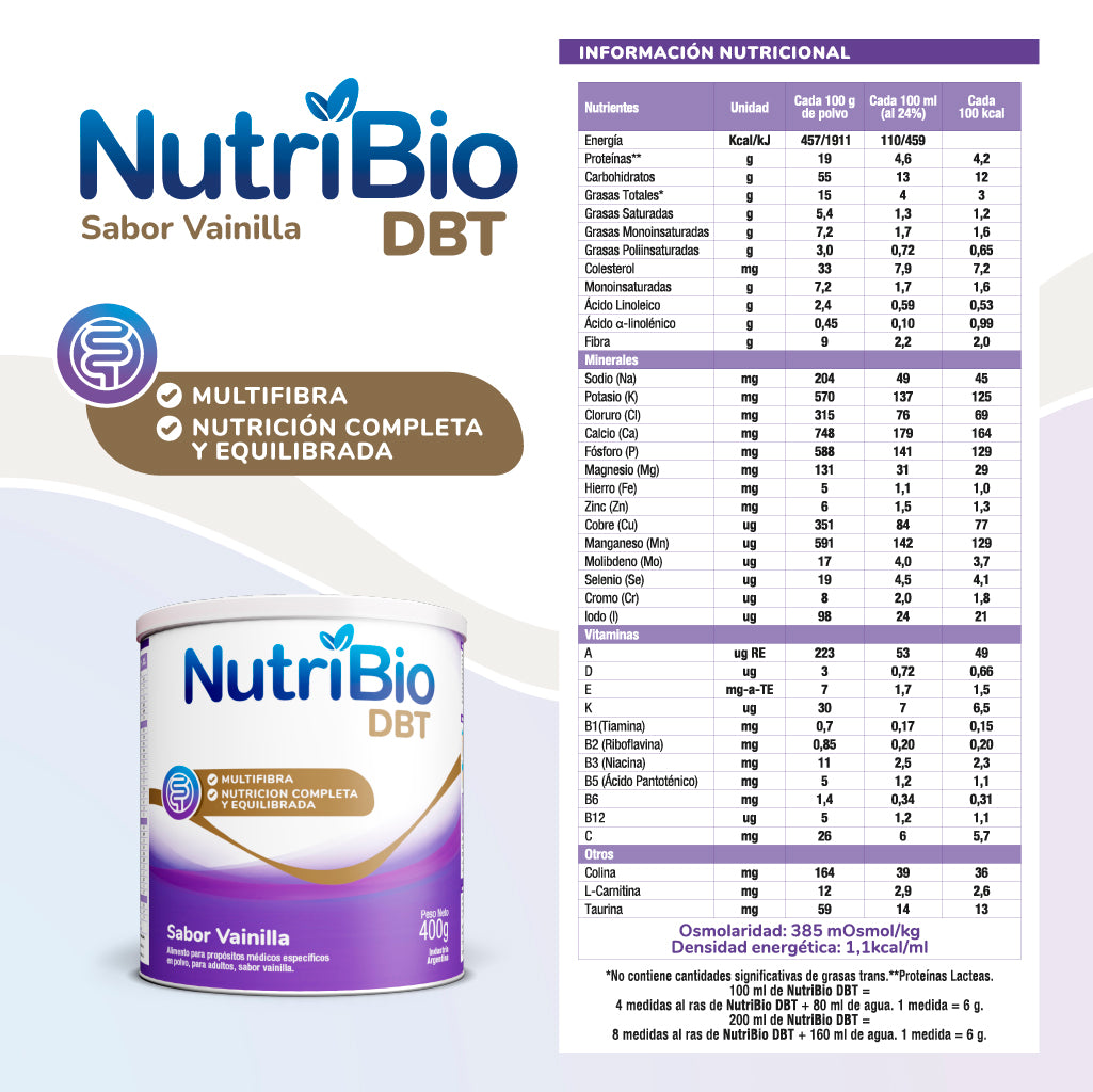 Nutribio DBT Sabor Vainilla lata x 400 grs. #130001119BA