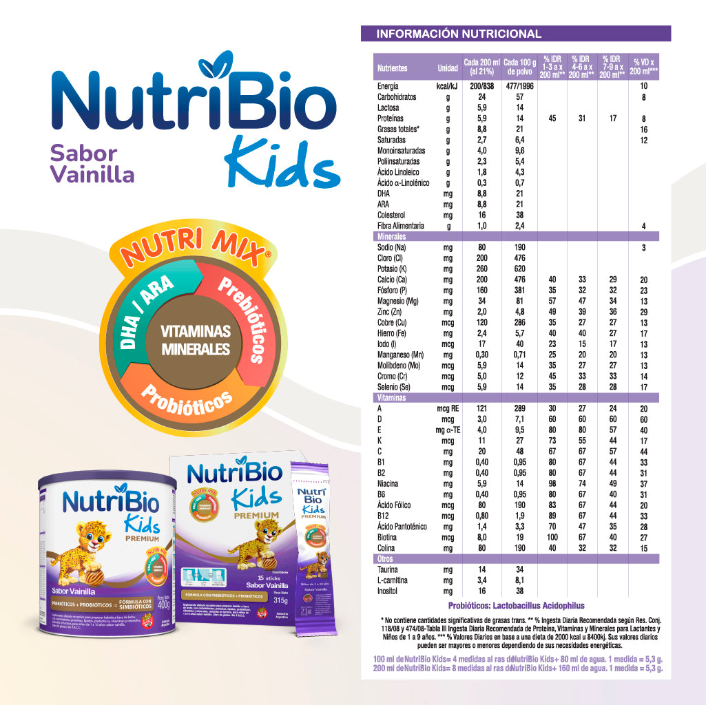 Nutribio KIDS Sabor Vainilla lata x 400 grs. #501002101BA