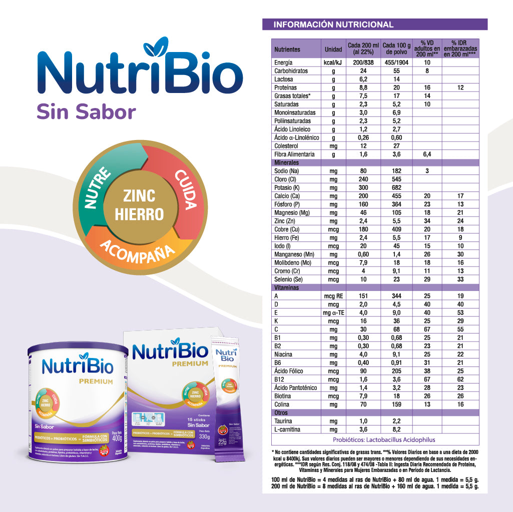 Nutribio sin sabor lata x 400 grs. #130001118BA