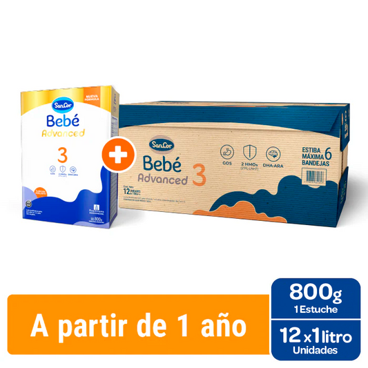 SanCor Bebé 3 Estuche 800 Gr + 12 Unidades 1 Litro Etapa 3