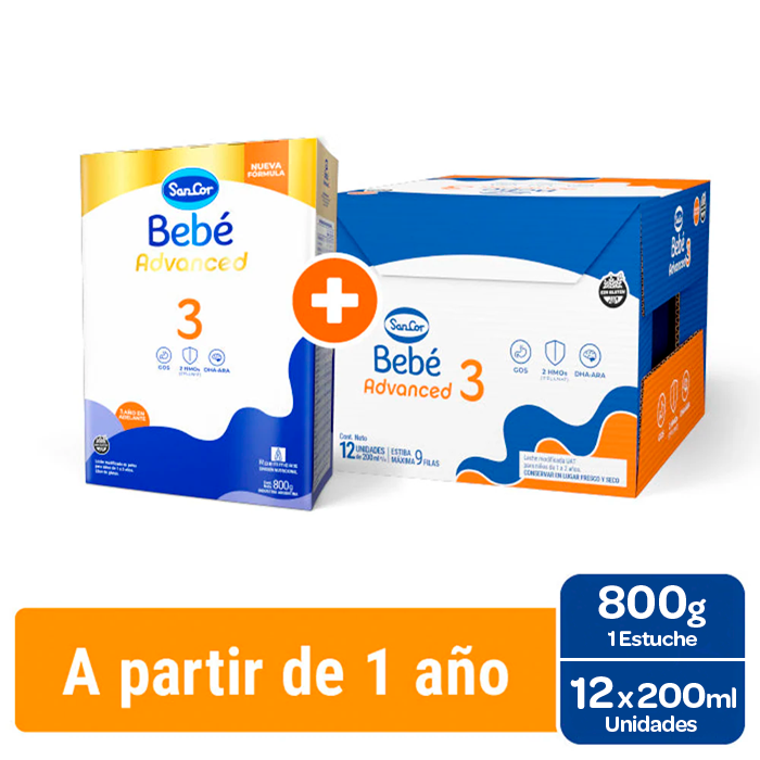 SanCor Bebé 3 Estuche 800 Gr + 12 Unidades 200ml Etapa 3