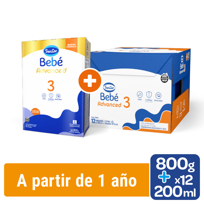SanCor Bebé 3 Estuche 800 Gr + 12 Unidades 200ml Etapa 3