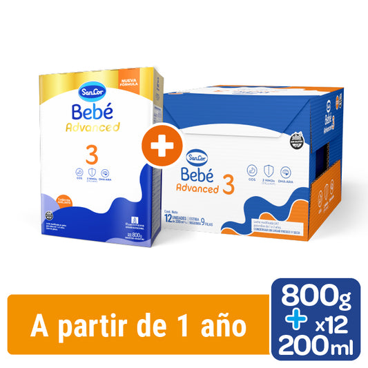 SanCor Bebé 3 Estuche 800 Gr + 12 Unidades 200ml Etapa 3