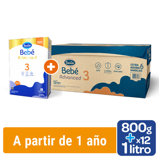 SanCor Bebé 3 Estuche 800 Gr + 12 Unidades 1 Litro Etapa 3