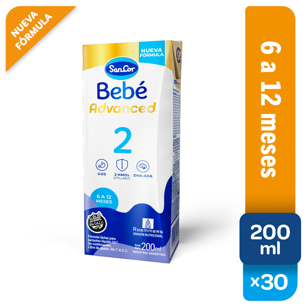 SanCor Bebé 2 Advanced - 200 Ml x 30 Unidades - Nueva Fórmula