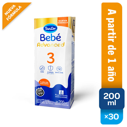 SanCor Bebé 3 Advanced - 200 Ml x 30 Unidades - Nueva Fórmula