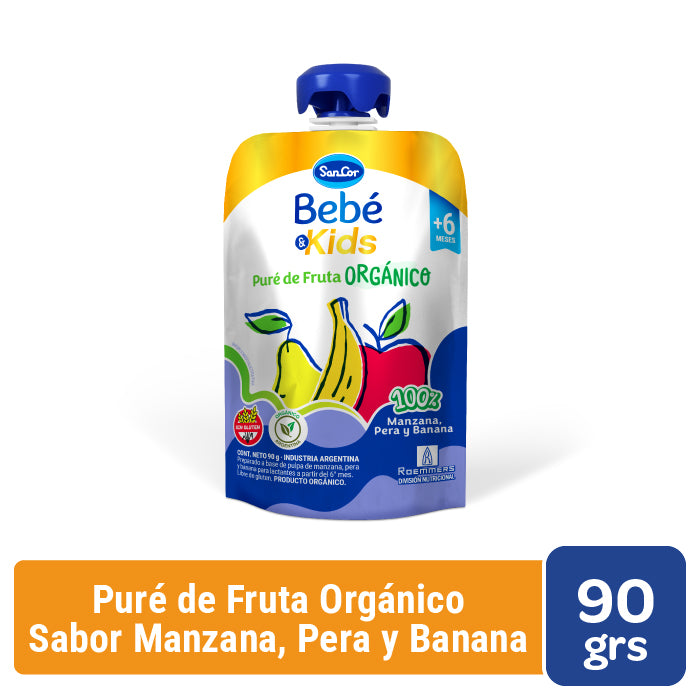 Sancor Bebé & Kids Orgánico Puré Mix Frutal Pouch 90g x 12 Unid.