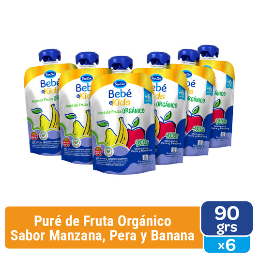 Sancor Bebé & Kids Orgánico Puré Mix Frutal Pouch 90g x 6 Unid.