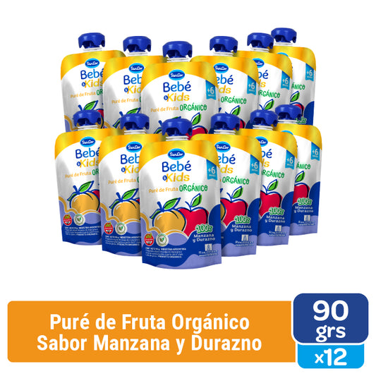 Sancor Bebé & Kids Orgánico Puré Manzana Durazno Pouch 90G x 12 Unid.