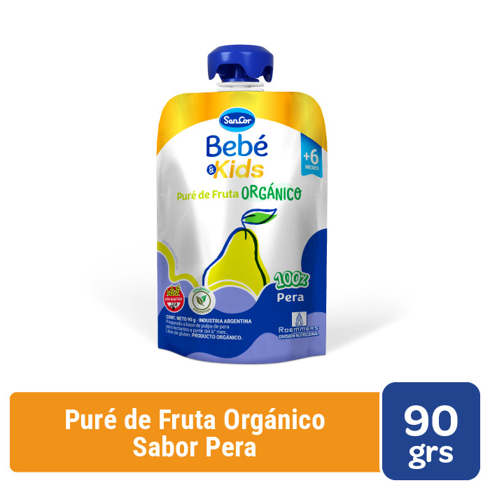 Sancor Bebé & Kids Orgánico Puré Pera Pouch 90G x 12 Unid.