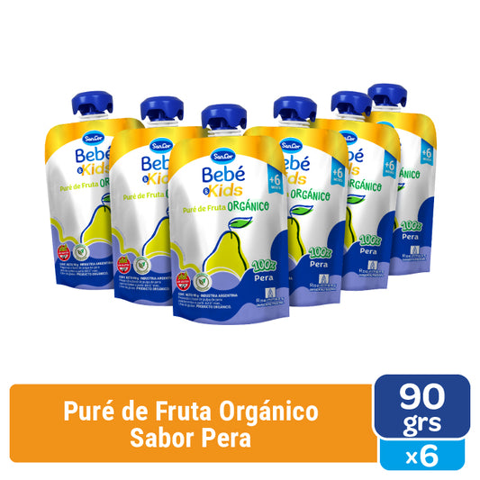 Sancor Bebé & Kids Orgánico Puré Pera Pouch 90G x 6 Unid.