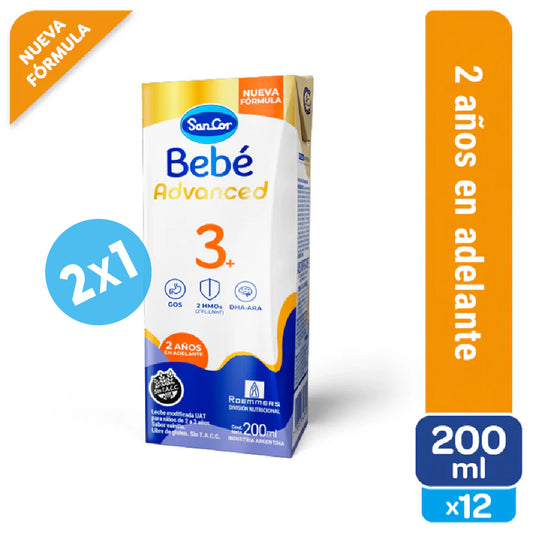 Sancor Bebé 3+ Advanced - 200ml X 12 Unidades - Nueva Fórmula