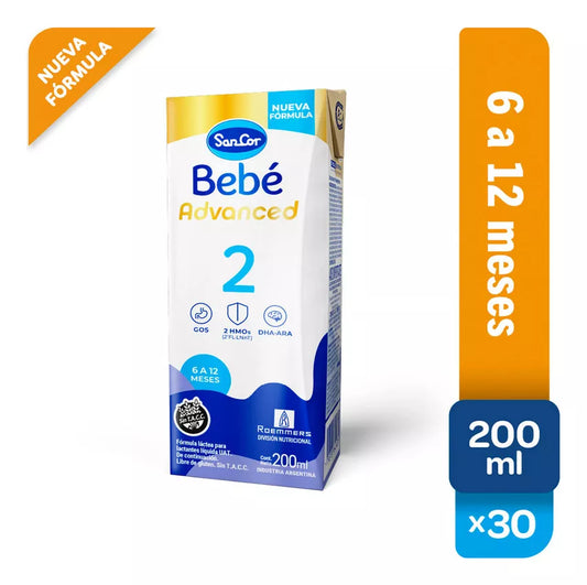 SanCor Bebé 2 Advanced - 200 Ml x 30 Unidades - Nueva Fórmula