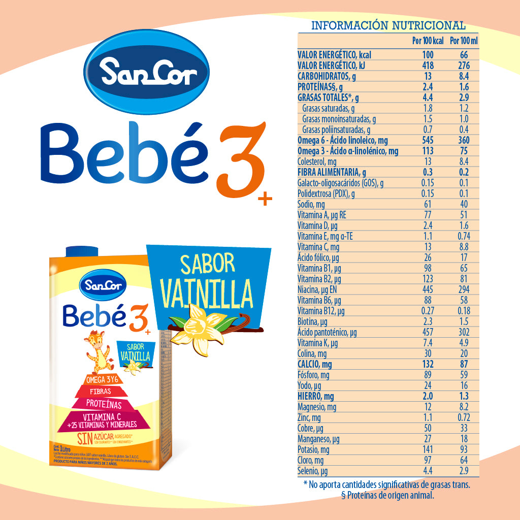 Sancor Bebé 3+ brick 1L Sabor Vainilla x 12 unidades#501001150BA